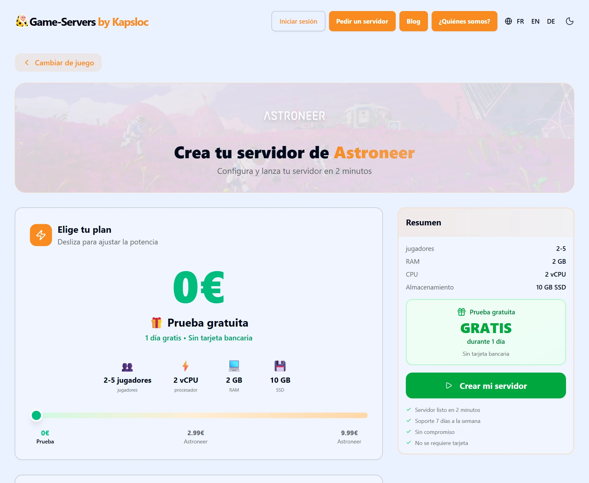 Configurador: crear un servidor astroneer en unos clics