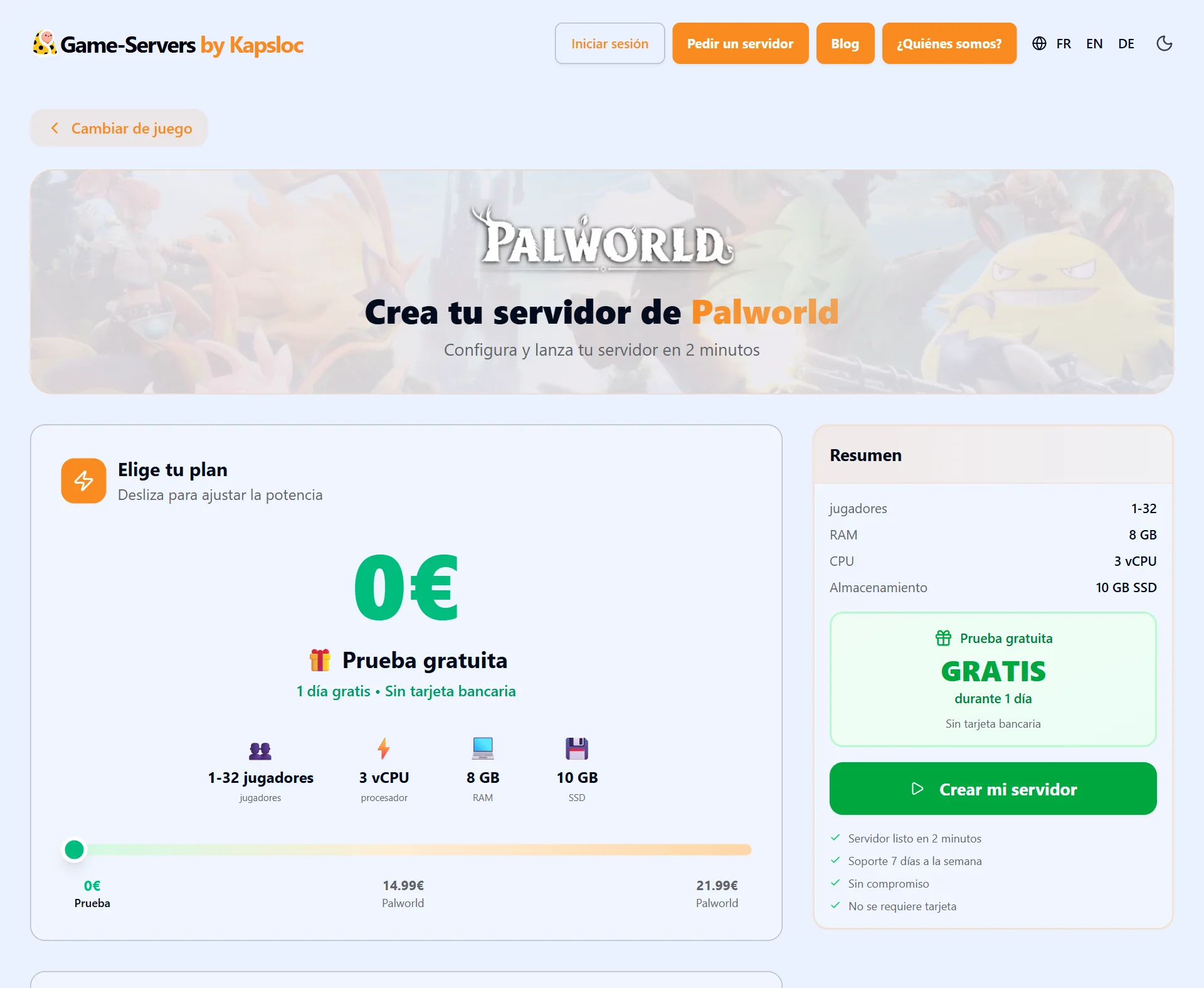 Configurar y lanzar un servidor Palworld en 2 minutos con prueba gratis sin tarjeta bancaria