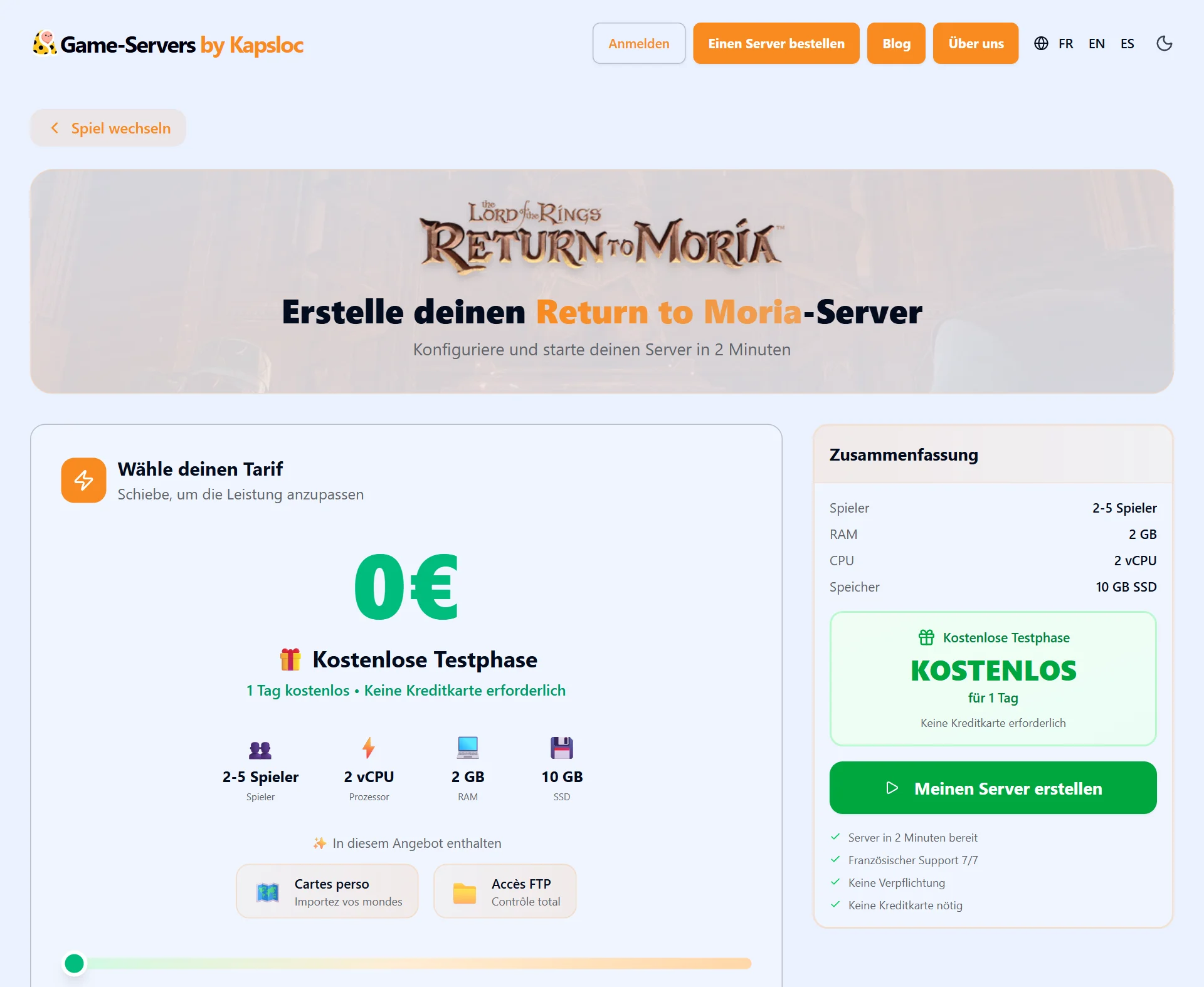 Konfigurator: einen returntomoria-Server mit wenigen Klicks erstellen