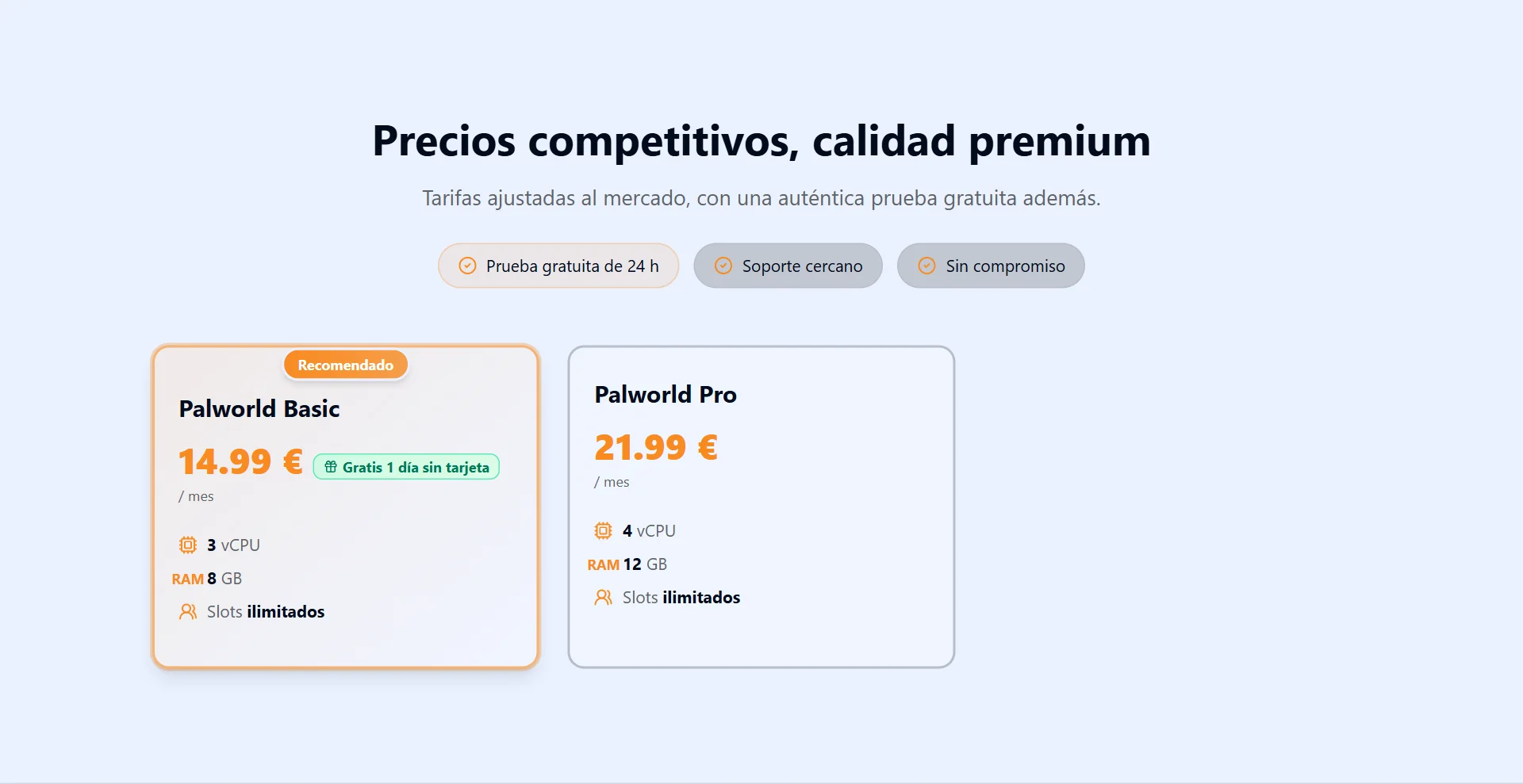 Precio de un servidor Palworld: plan Basic a 14,99 € y Pro a 21,99 € al mes, prueba gratis 24 h