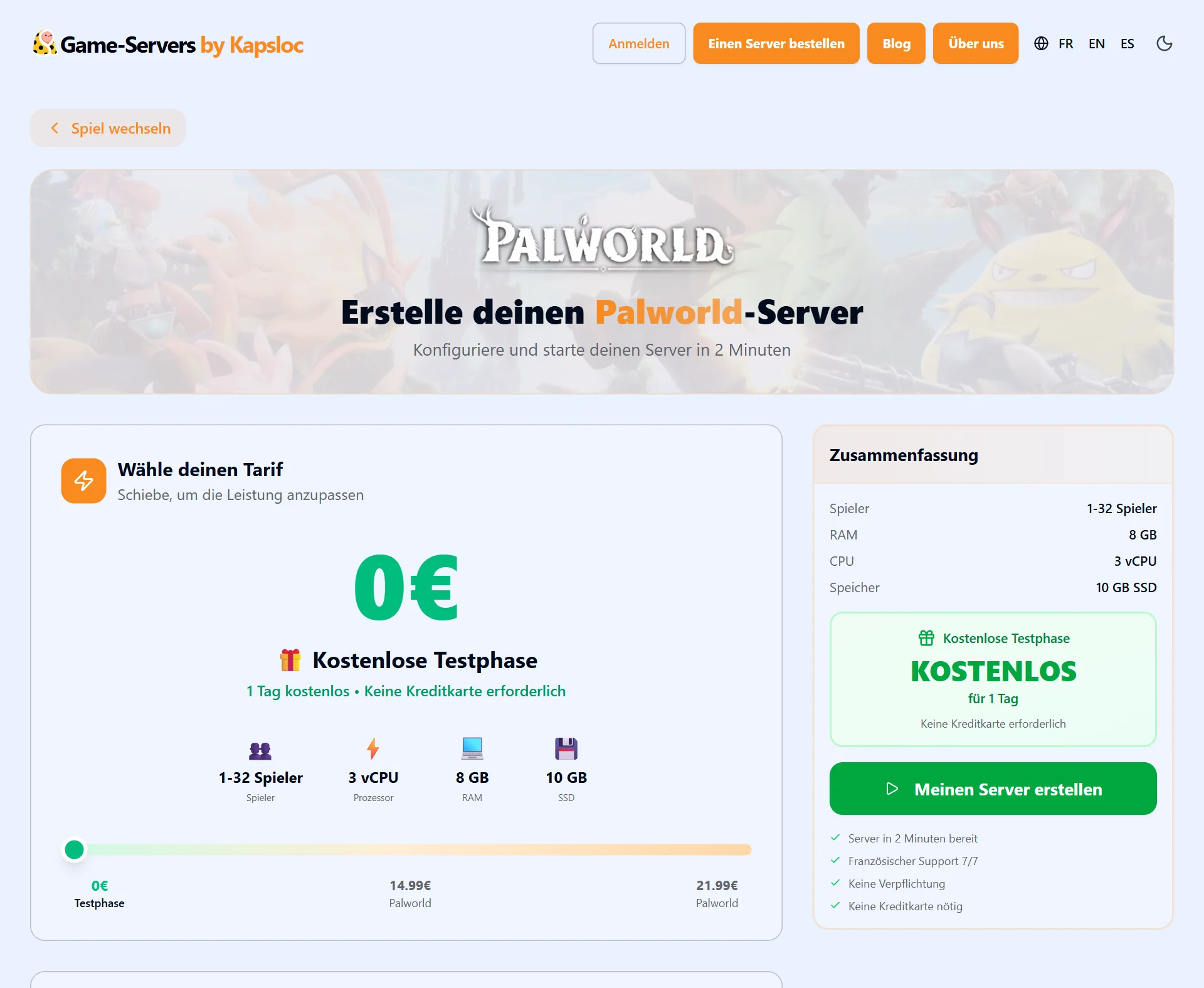 Palworld-Server in 2 Minuten konfigurieren und starten, kostenlos testen ohne Kreditkarte