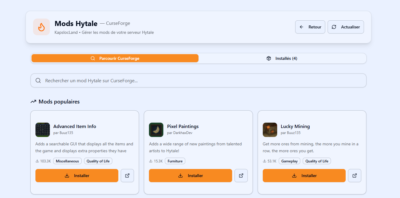 Adding a Hytale mod to your server from the game servers.fr panel   mod explorer