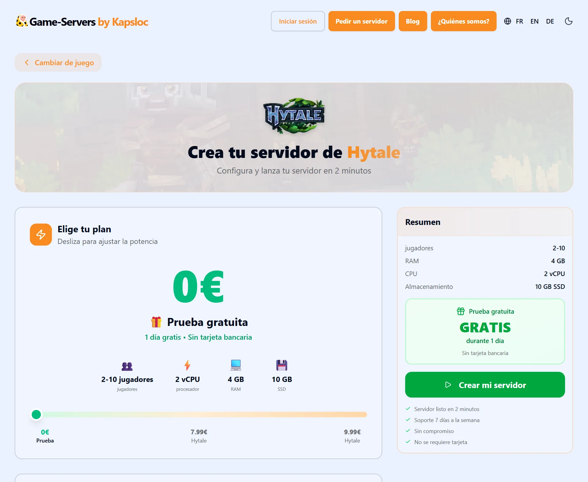Configurador: crear un servidor Hytale en unos clics