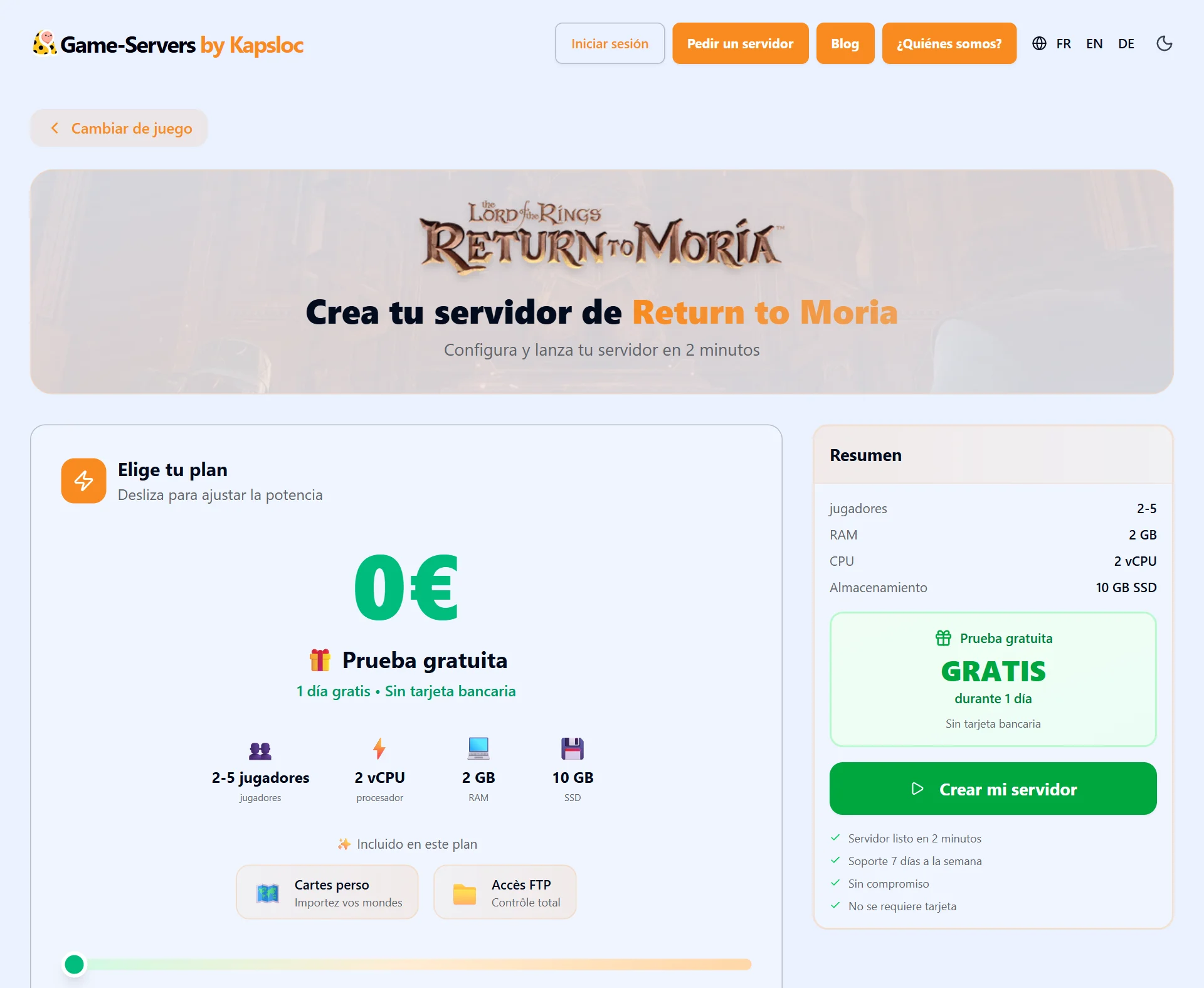 Configurador: crear un servidor returntomoria en unos clics