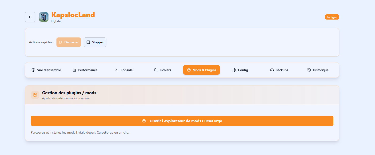 Adding a Hytale mod to your server from the game servers.fr panel   tab